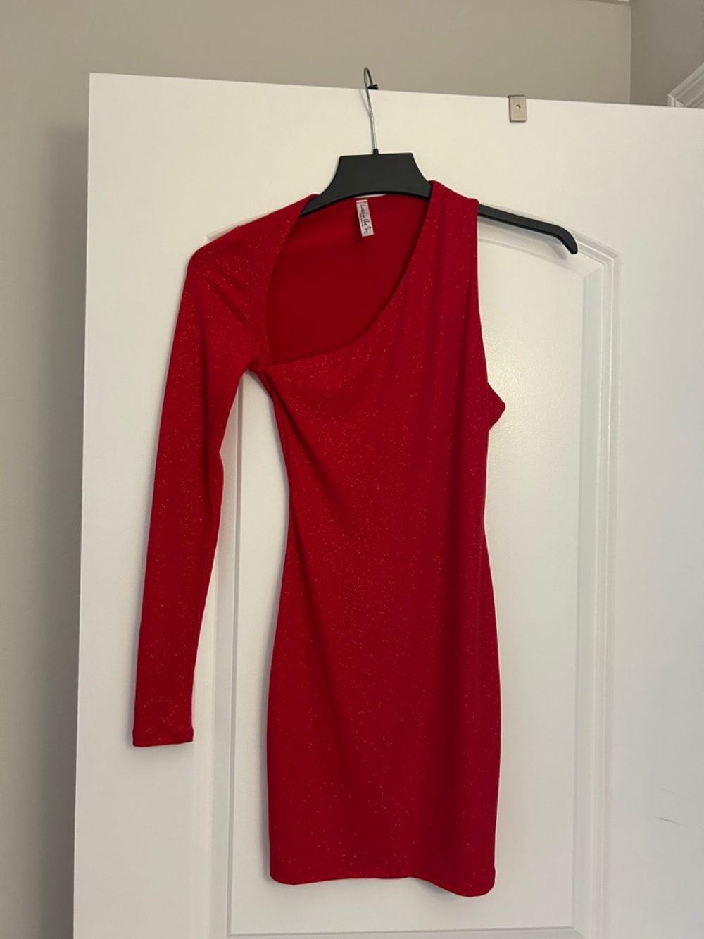 Lucy in the Sky Red One-Shoulder Glitter Mini Dress